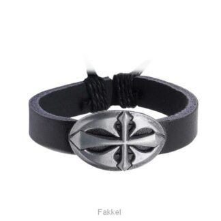 product afbeelding voor: Leather bracelet round cutout cross