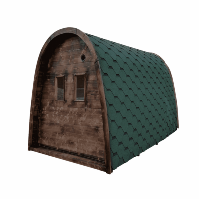 pod sauna achterzijde groene shingels