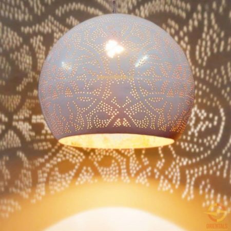 Oosterse filigrain hanglamp | Marokkaanse lampen | Vintage wit met goud | Oosters interieur | Outlet