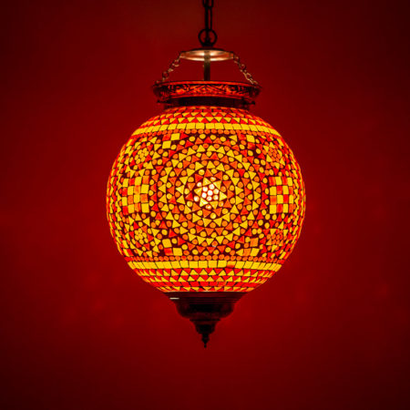 Oosterse mozaiek hanglamp rood/oranje, Marokkaanse lampen Arabische sfeer