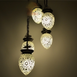 Oosterse hanglamp 5 bol met prachtig transparant glasmozaiek | Oosterse lampen voor ieder interieur