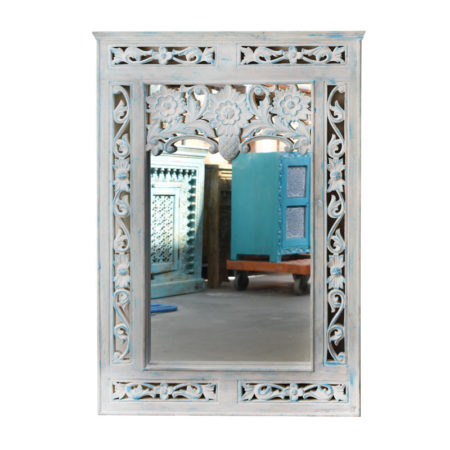 Marokkaanse spiegel met blauw houtsnijwerk | Oosters interieur | Arabische meubelen | Kalini | Online