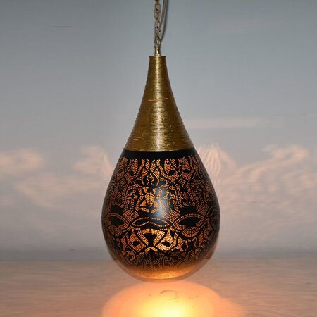 Oosterse hanglamp | Filigrain | Draad | Druppel | Arabische lamp | Marokkaanse lampen | Oosterse verlichting | Kalini | Zwart | Goud