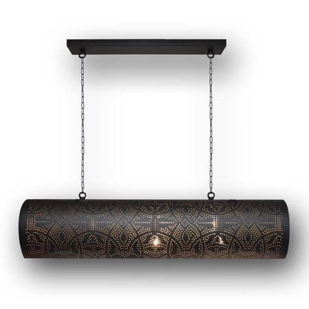 Oosterse hanglamp | Vintage zwart goud | Oosterse lampen | Open onderkant met filigrain design